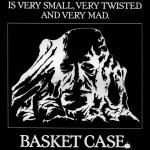 This was the first official "Basket Case" ad. Drawn by Frank Henenlotter himself. White paint on Black cardboard.