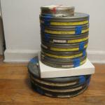 Some of the "Basket Case" negative. The small reels are the 16mm negative. The larger reels are the 35mm interpositive. 