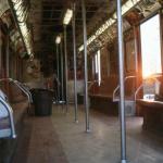 Inside the (very real) subway car. That's Peter Clark in the distance. 