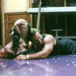 Joe Gonzalez cracks up after getting kissed by the "titty twister." 