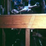 The set was built raised a few feet from the ground to give room for puppeteers beneath the floor. This same set was later converted into the attic in "Basket Case 2." 