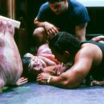 Gabe Bartalos and Billy Messina put the finishing touches on the rest of the body-part creatures as Joe Gonzalez remains patiently in place. 