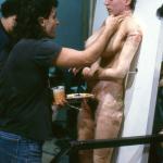 Gino Crognale puts the finishing touches on James' neck appliance. 